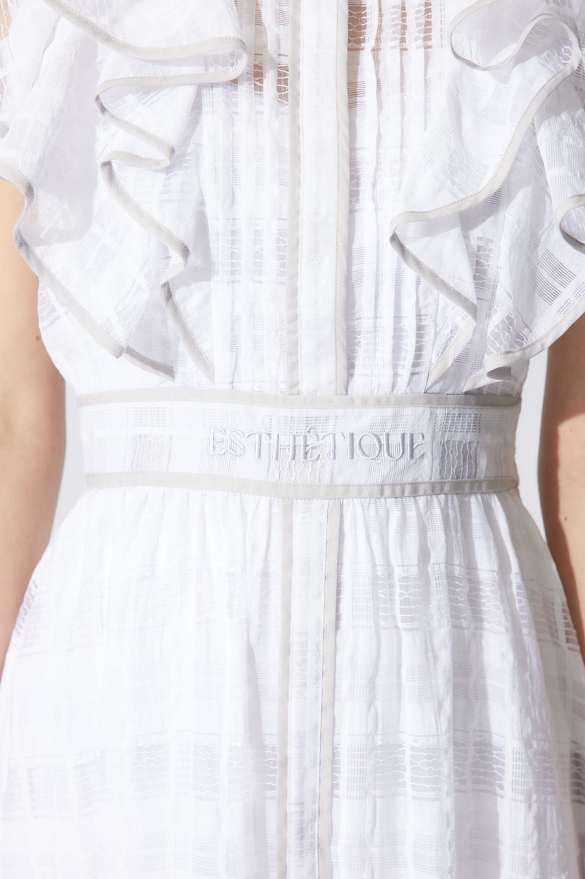 配色ロゴダブルフリルティアードワンピース WHT M