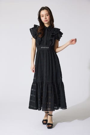 配色ロゴダブルフリルティアードワンピース