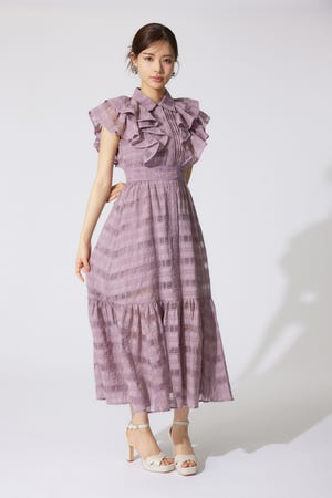 配色ロゴダブルフリルティアードワンピース