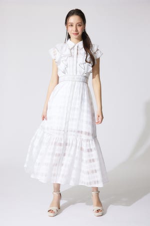 配色ロゴダブルフリルティアードワンピース