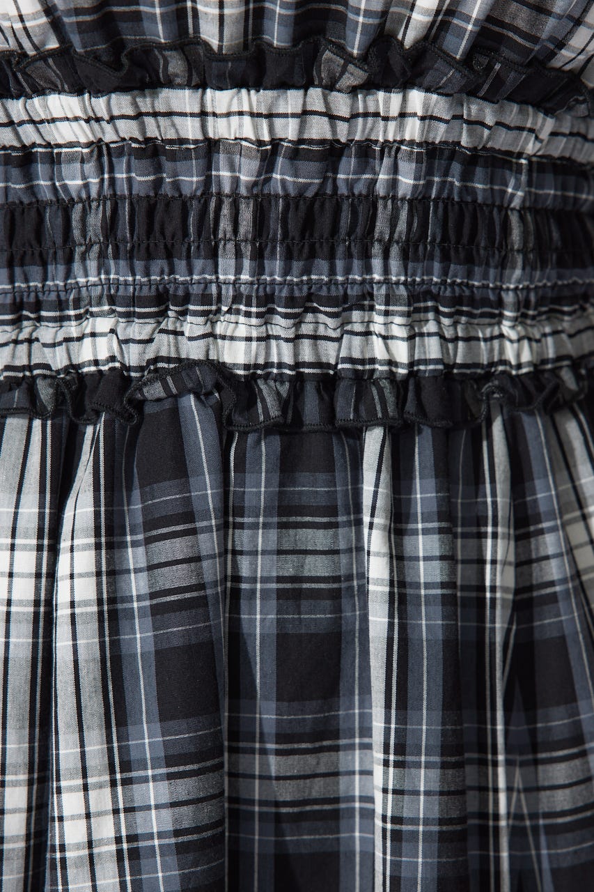 バルーンスリーブフレアワンピース 柄BLK S