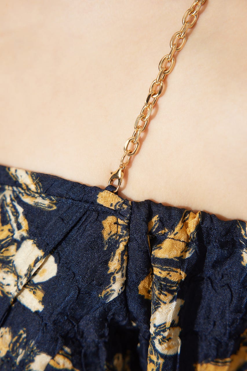 バルーンスリーブフレアワンピース 柄NVY M