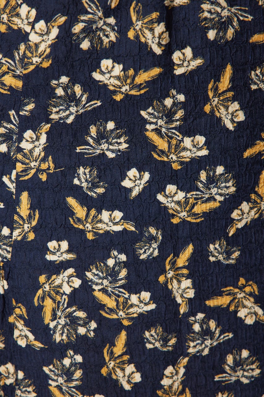 バルーンスリーブフレアワンピース 柄NVY M