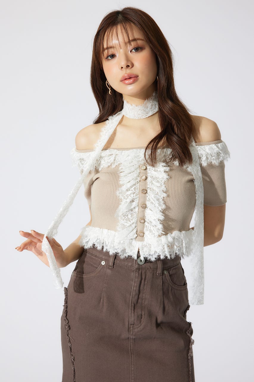 レースコンビリブニットトップス BEG FREE