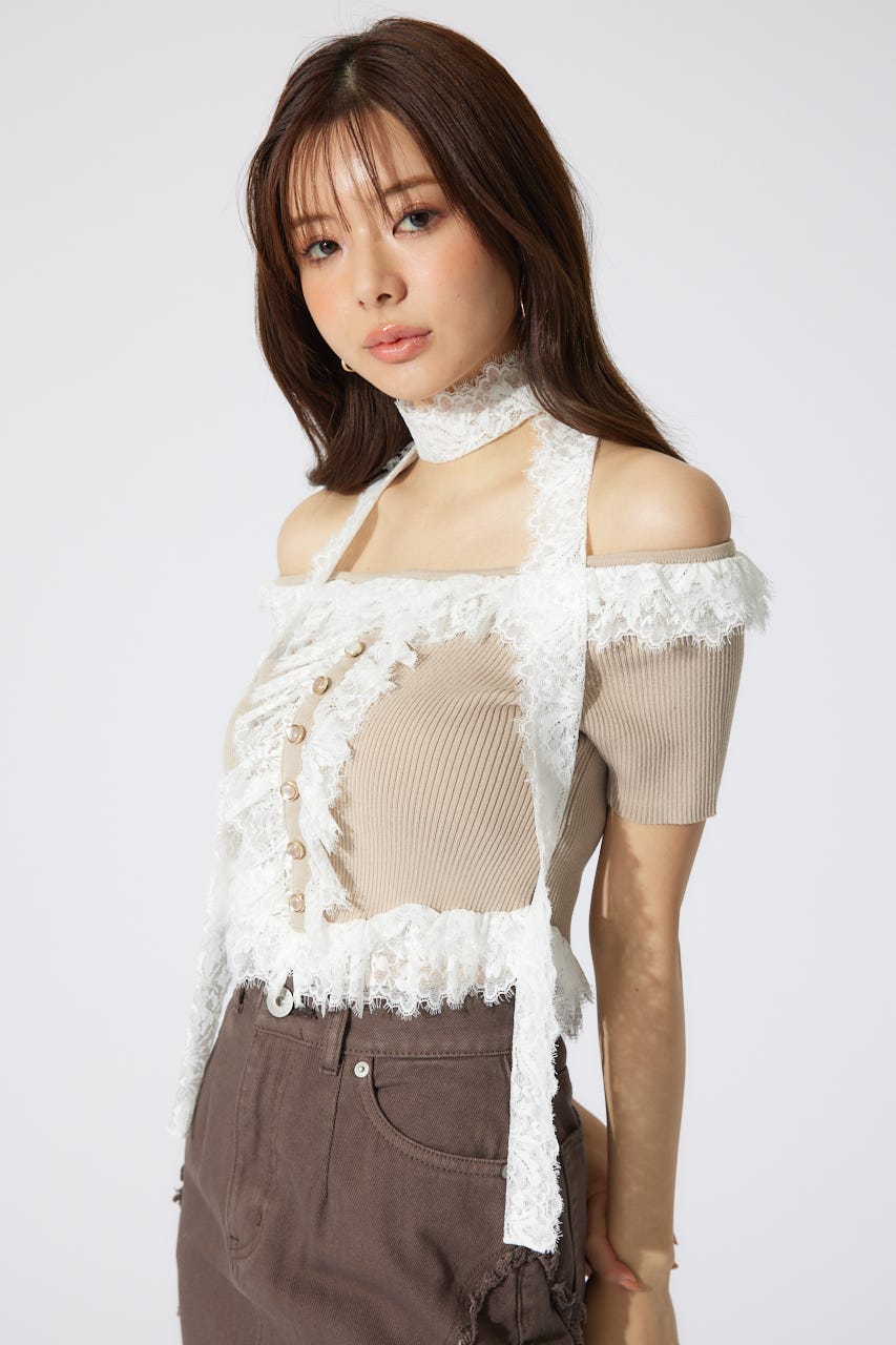 レースコンビリブニットトップス BEG FREE