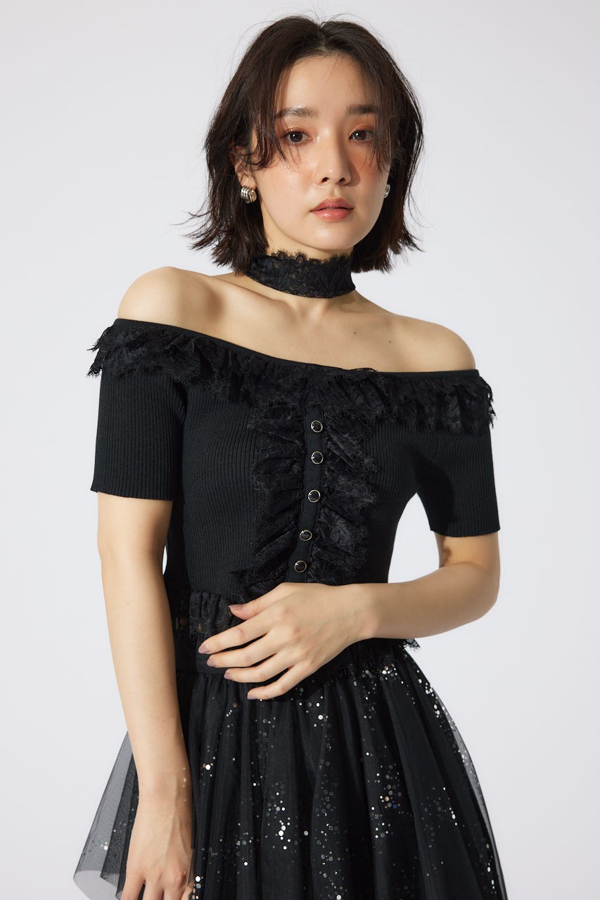 レースコンビリブニットトップス BLK FREE