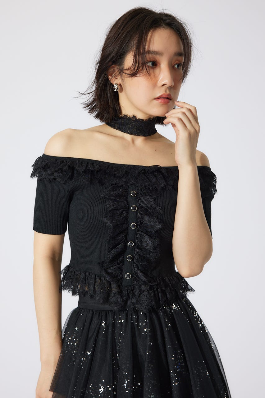 レースコンビリブニットトップス BLK FREE