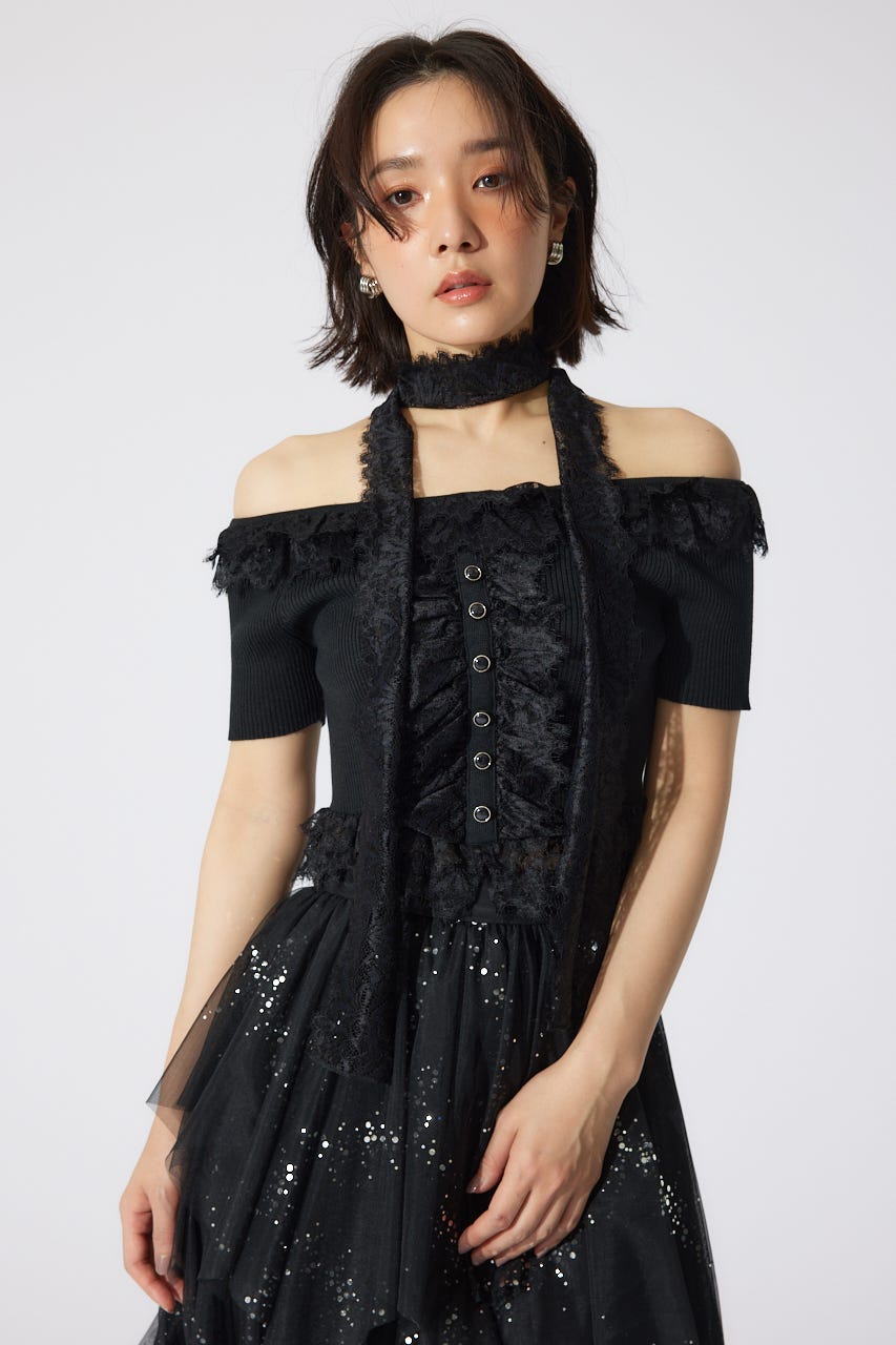 レースコンビリブニットトップス BLK FREE