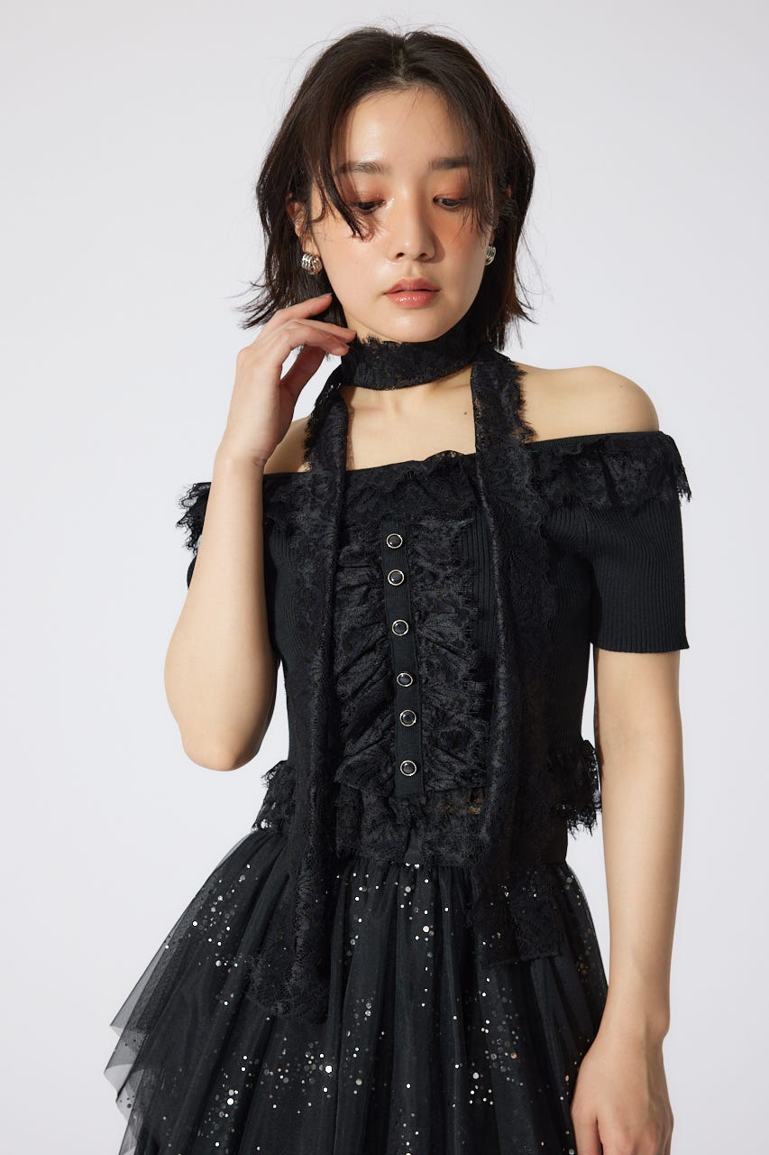 レースコンビリブニットトップス BLK FREE