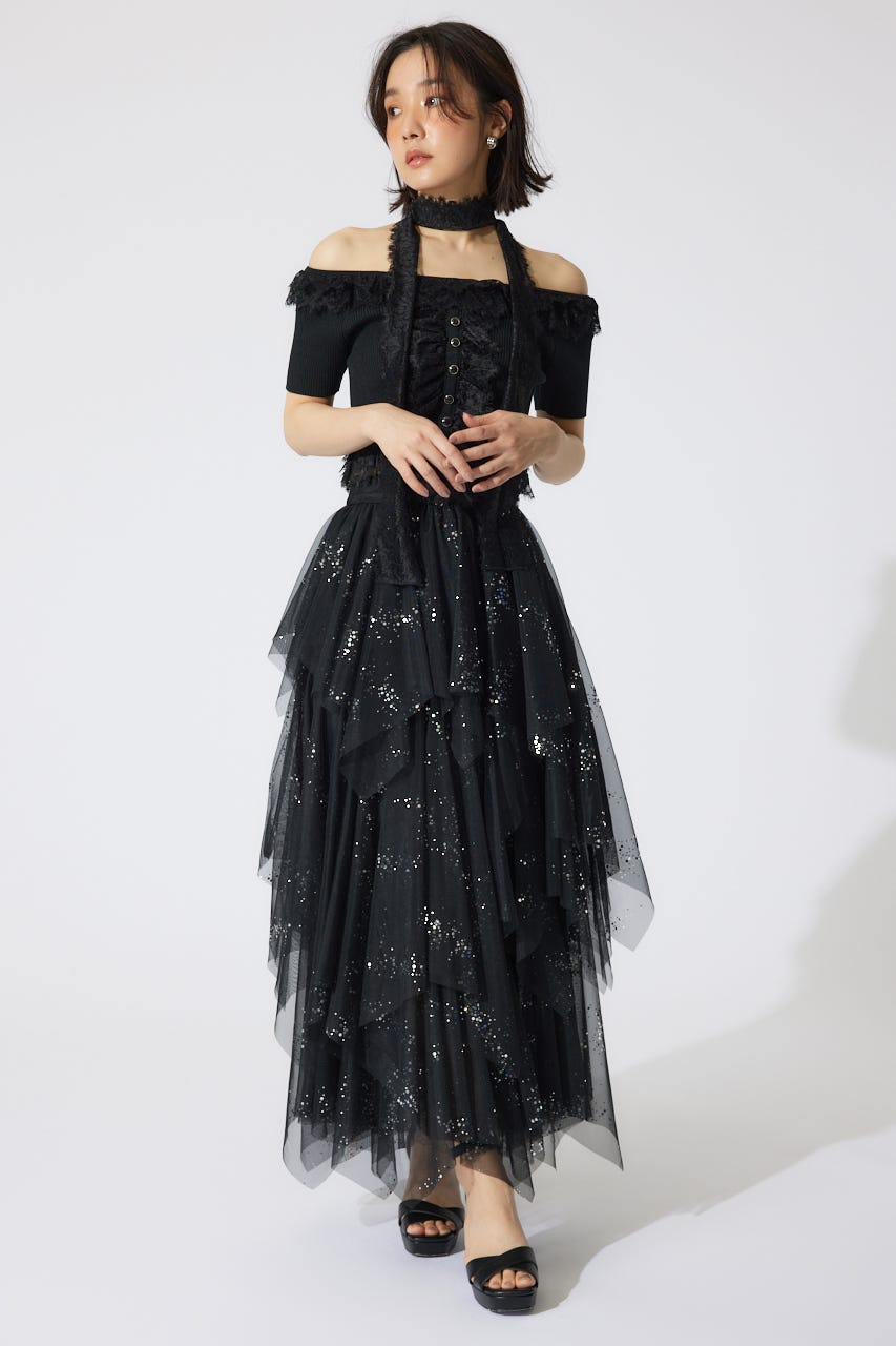 レースコンビリブニットトップス BLK FREE