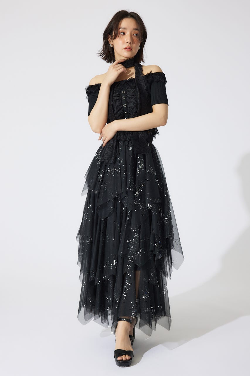 レースコンビリブニットトップス BLK FREE