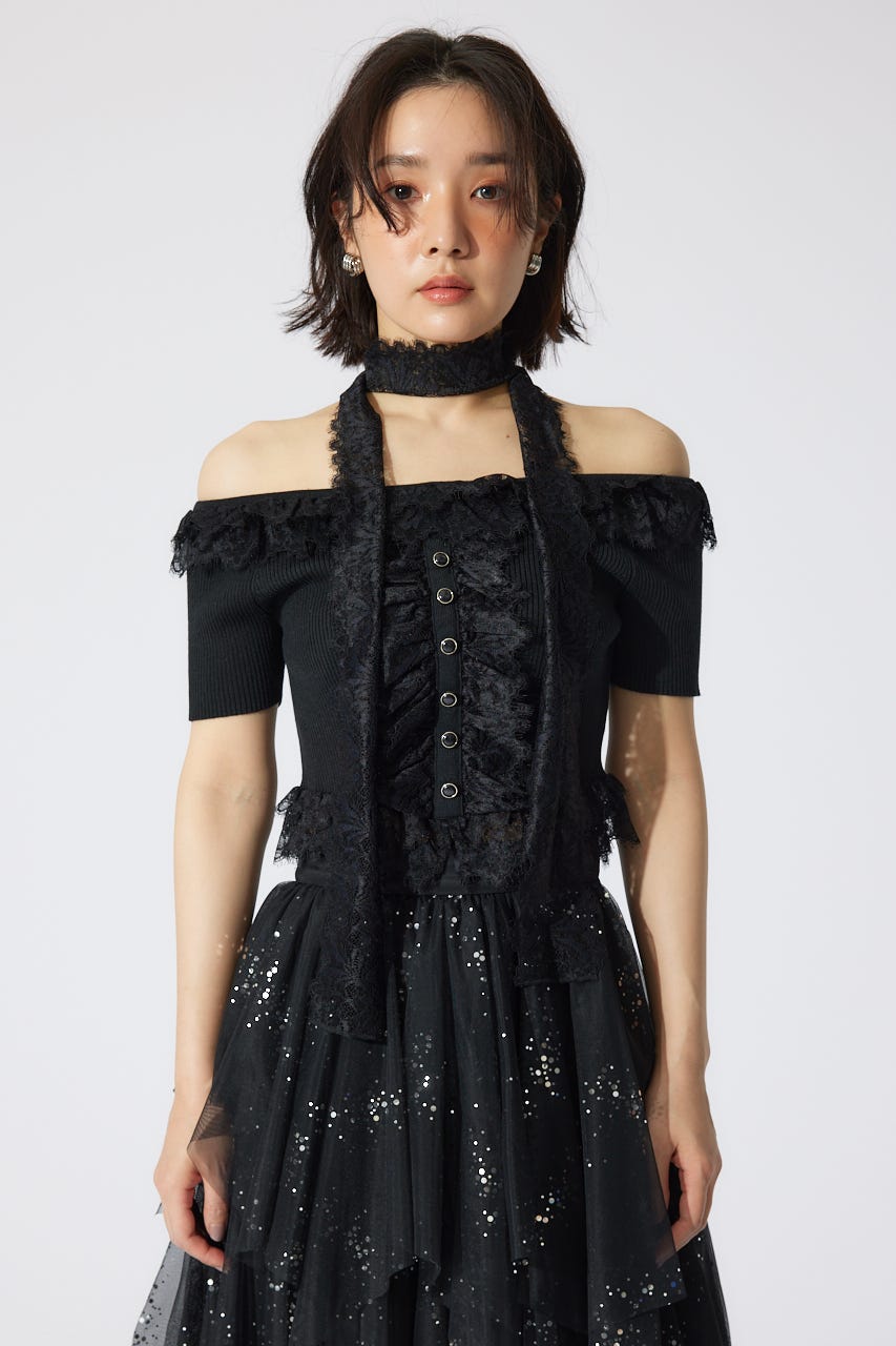 レースコンビリブニットトップス BLK FREE