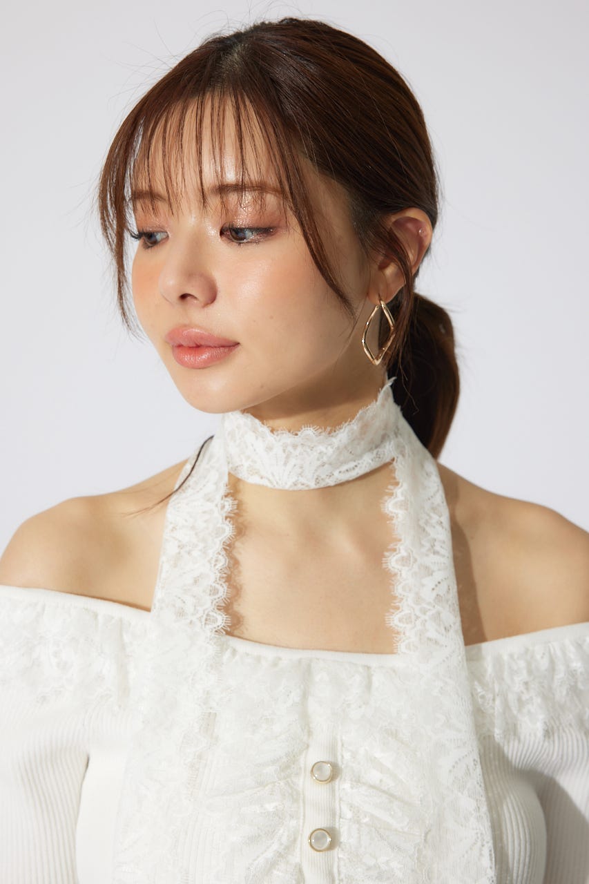 レースコンビリブニットトップス WHT FREE