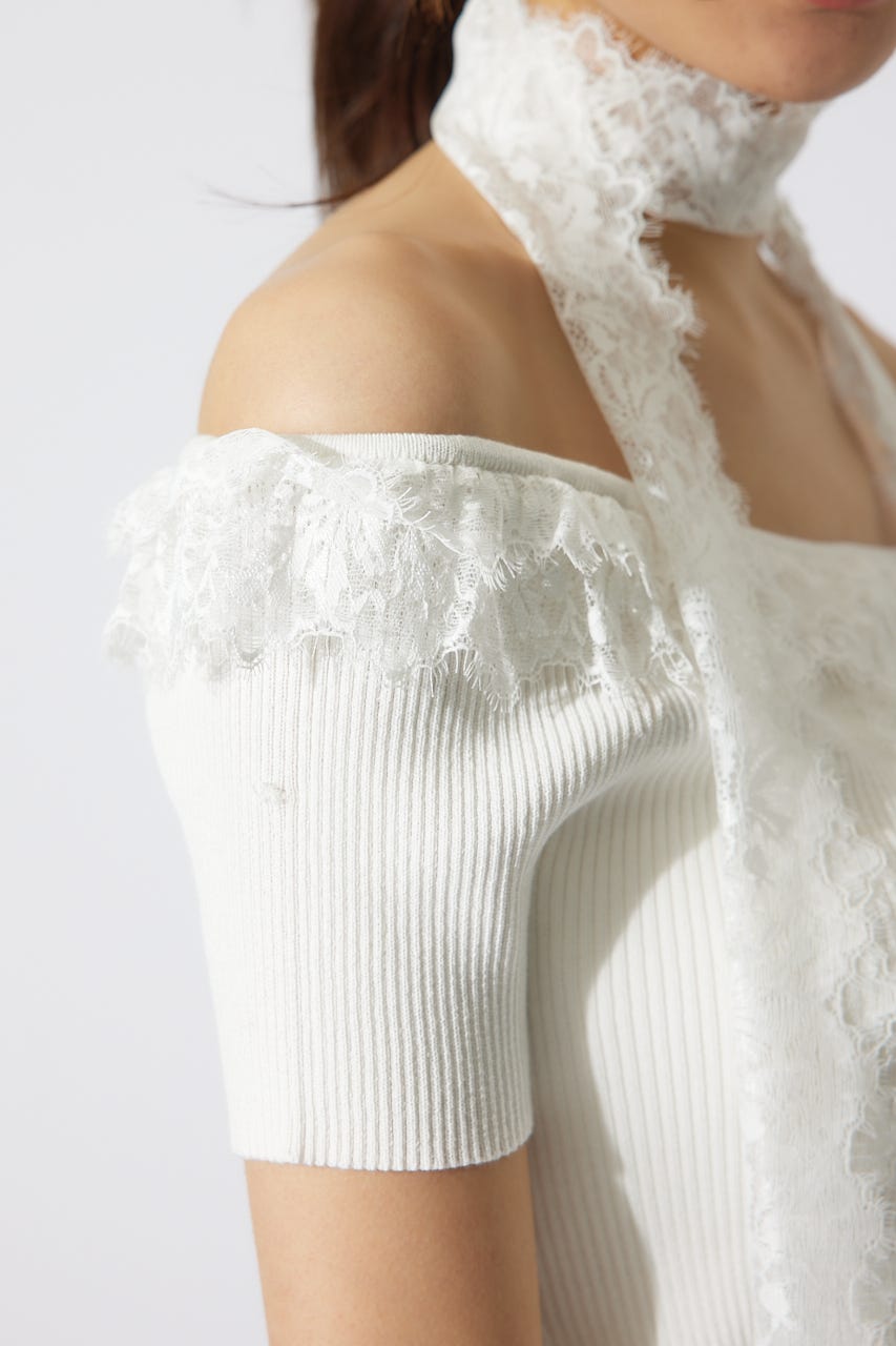レースコンビリブニットトップス WHT FREE