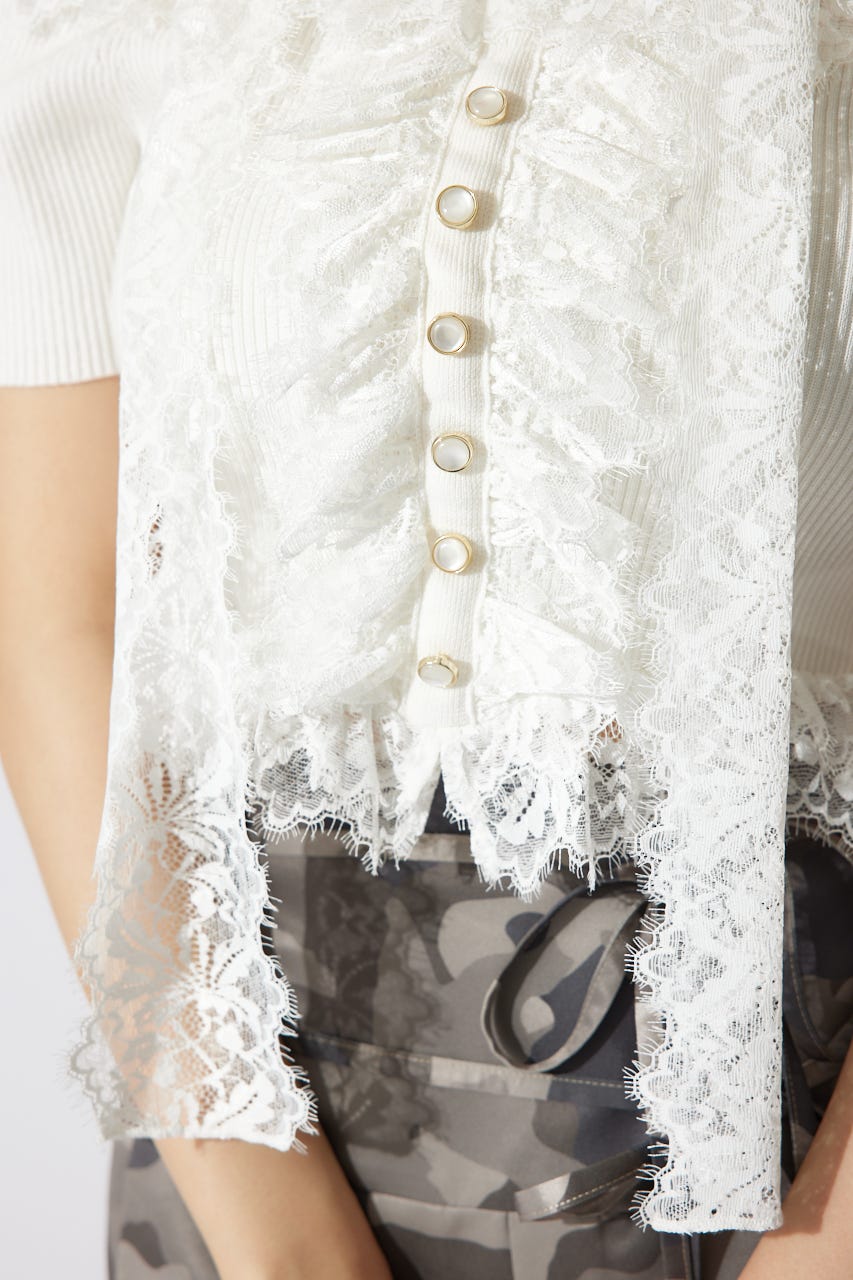 レースコンビリブニットトップス WHT FREE