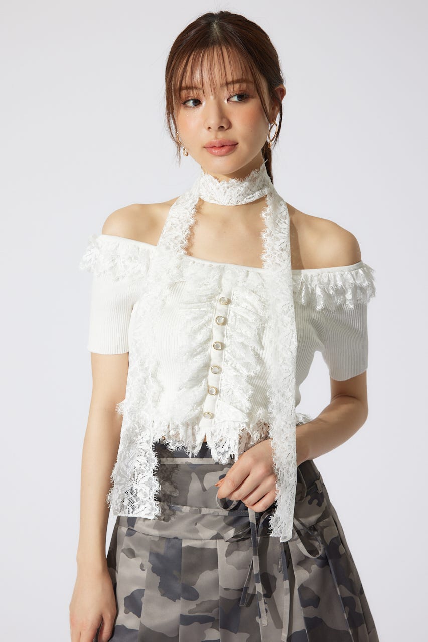 レースコンビリブニットトップス WHT FREE