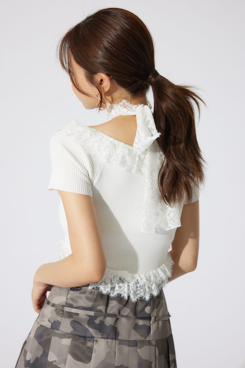 レースコンビリブニットトップス WHT FREE