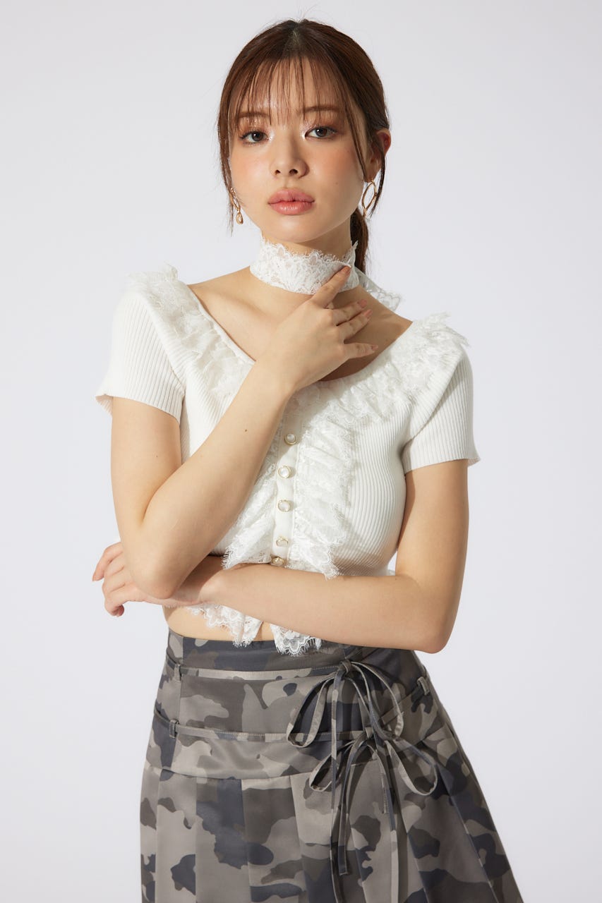 レースコンビリブニットトップス WHT FREE