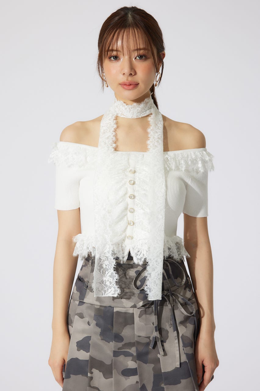 レースコンビリブニットトップス WHT FREE