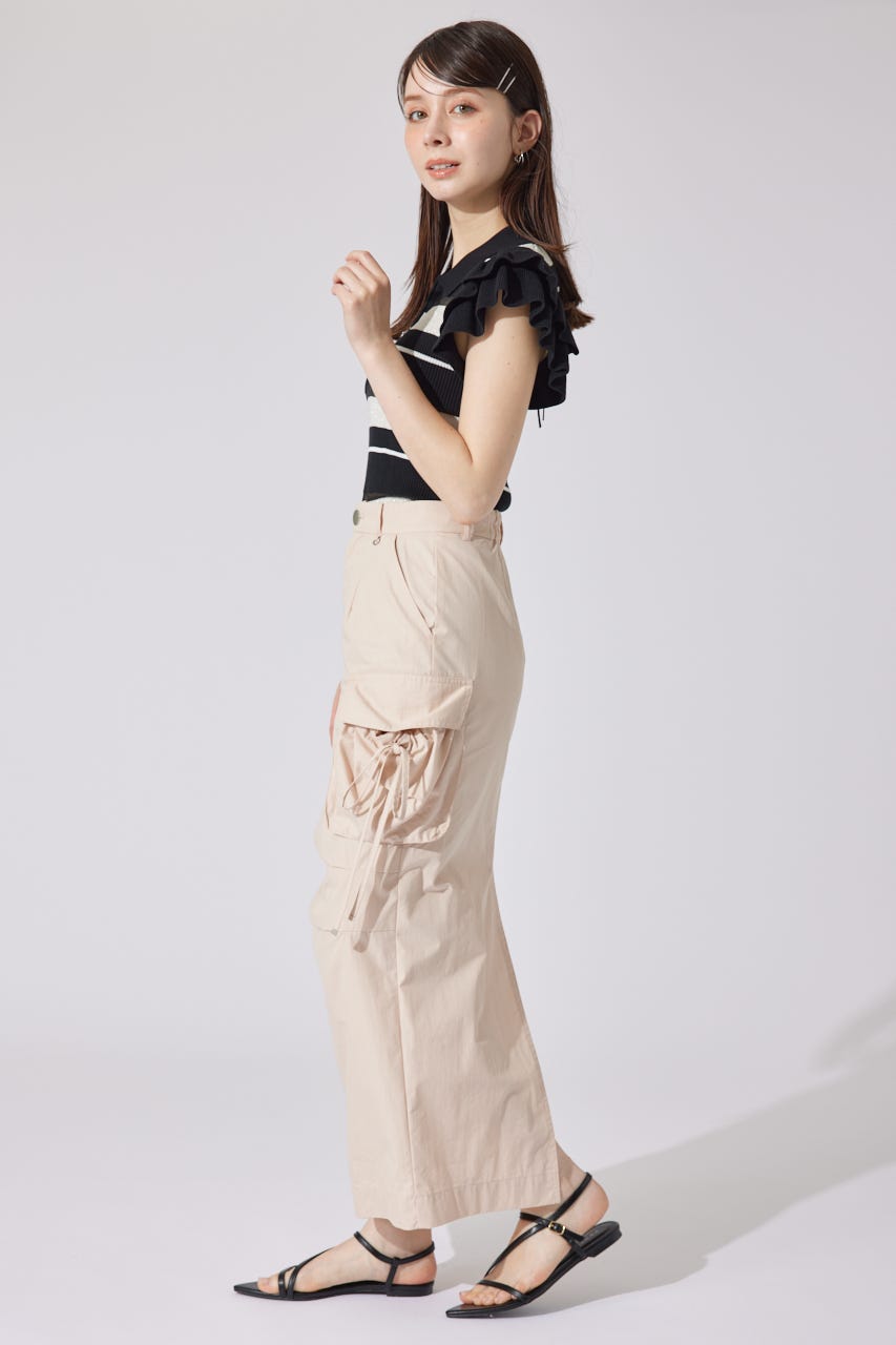 ハーフジップフリルショルダーニットトップス 柄BLK FREE