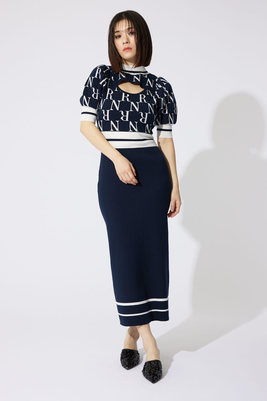 【岡崎紗絵さん着用アイテム】2WAYRロゴラインニットワンピース NVY FREE