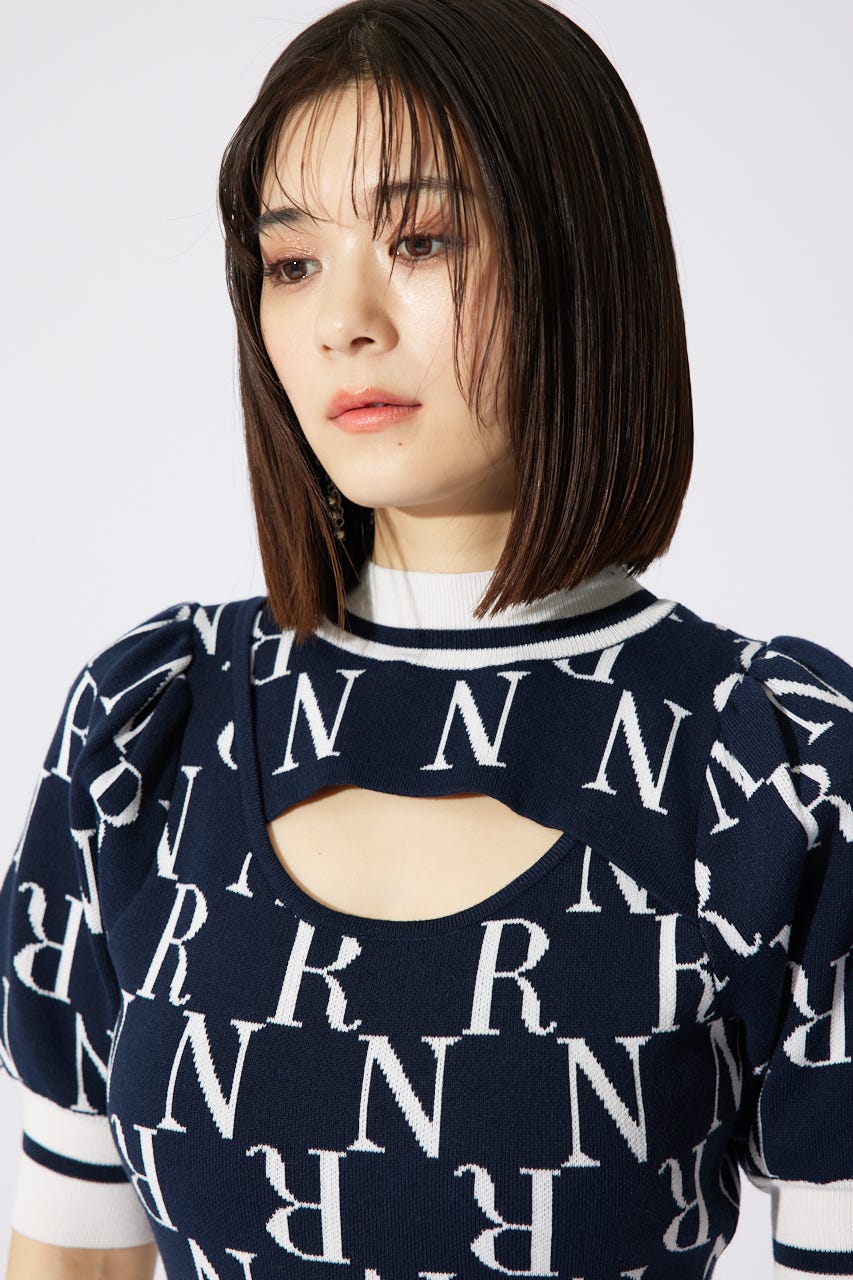 【岡崎紗絵さん着用アイテム】2WAYRロゴラインニットワンピース NVY FREE
