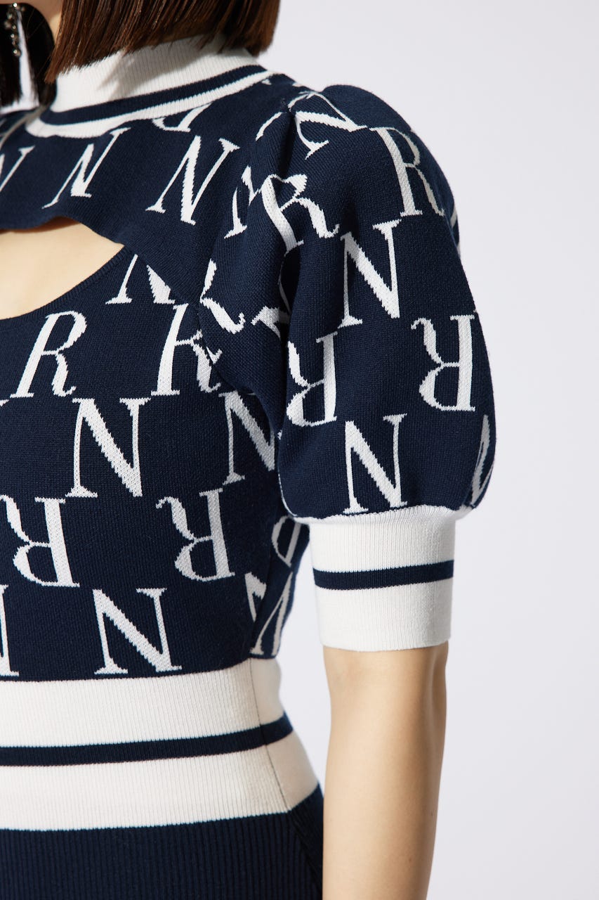 【岡崎紗絵さん着用アイテム】2WAYRロゴラインニットワンピース NVY FREE