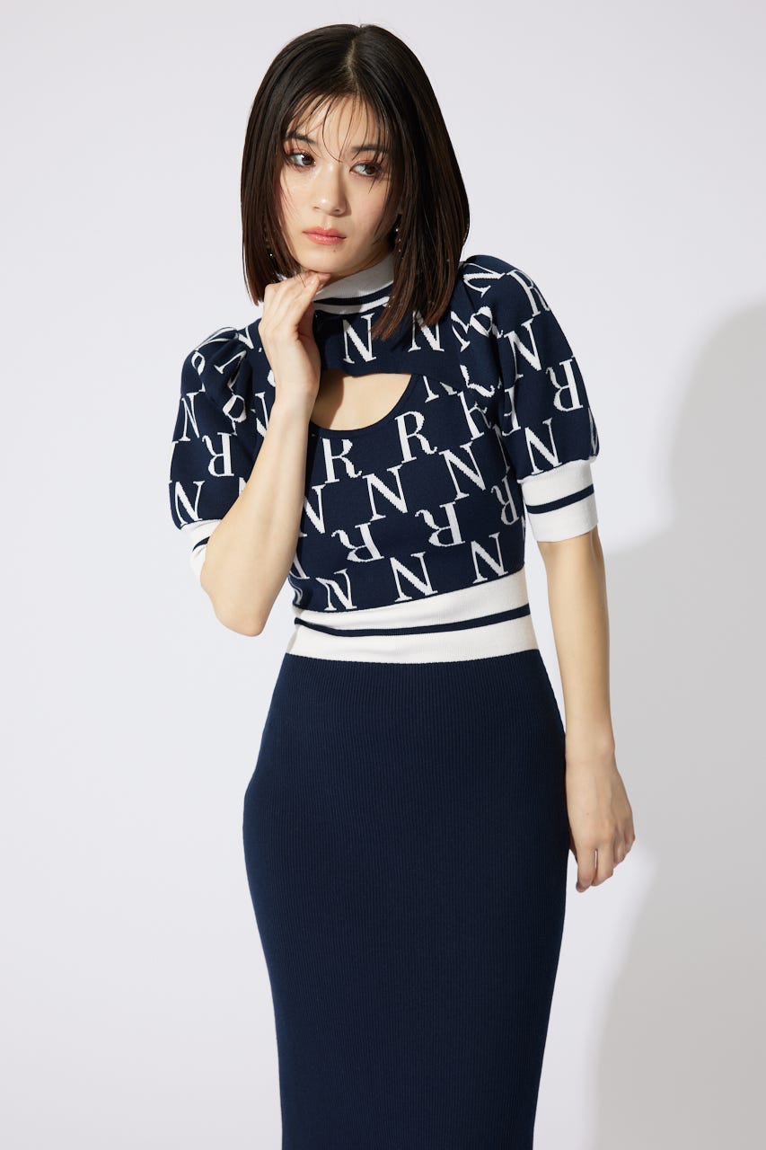 【岡崎紗絵さん着用アイテム】2WAYRロゴラインニットワンピース NVY FREE