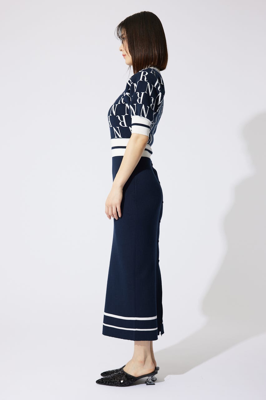 【岡崎紗絵さん着用アイテム】2WAYRロゴラインニットワンピース NVY FREE
