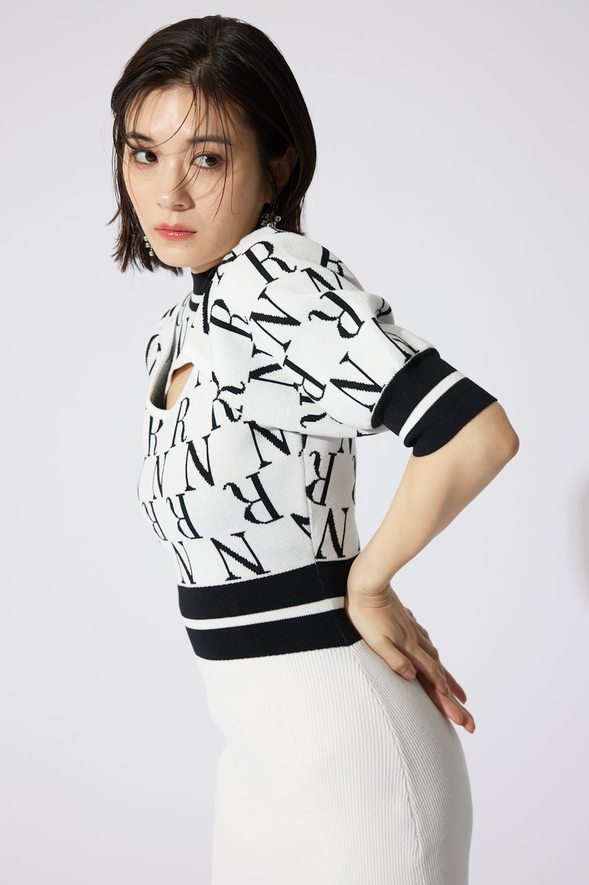 【岡崎紗絵さん着用アイテム】2WAYRロゴラインニットワンピース WHT FREE