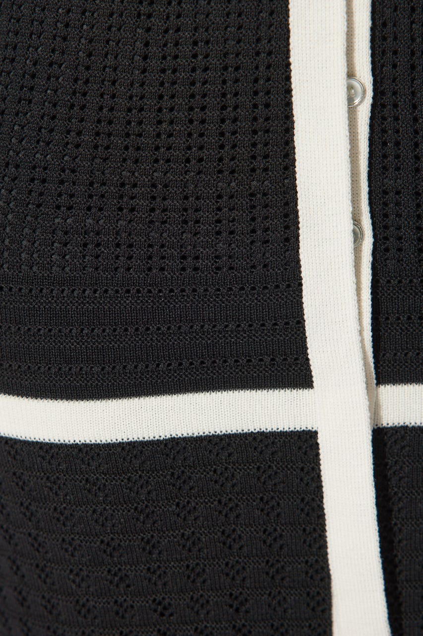 2WAYフリンジライン配色クロシェニットワンピース BLK FREE