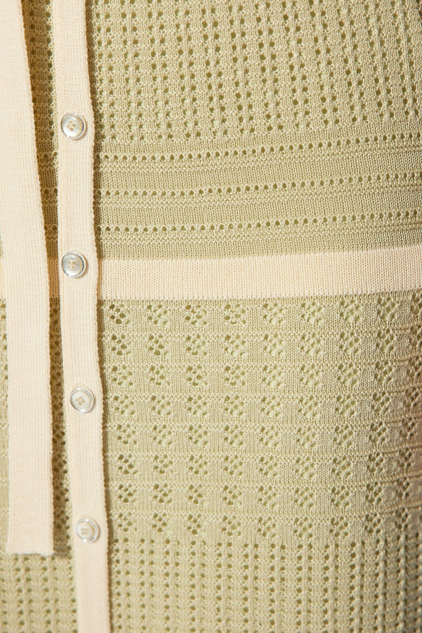 2WAYフリンジライン配色クロシェニットワンピース L/GRN FREE