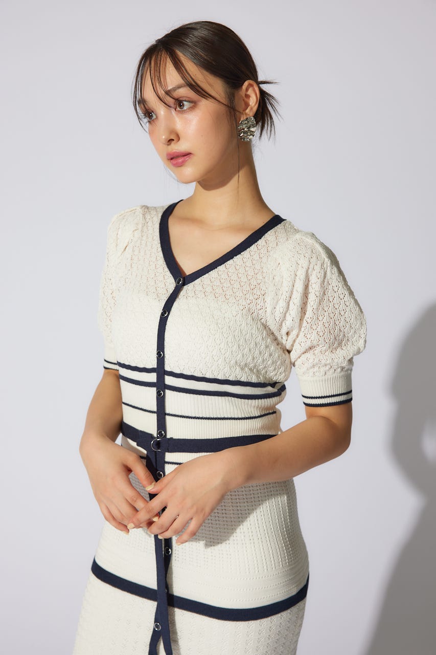 2WAYフリンジライン配色クロシェニットワンピース WHT FREE