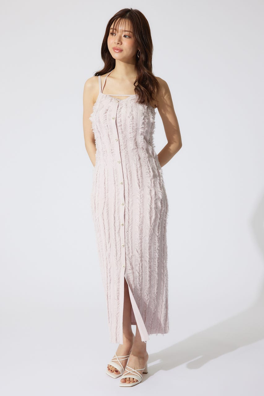 フリンジタイトニットワンピース L/PNK FREE