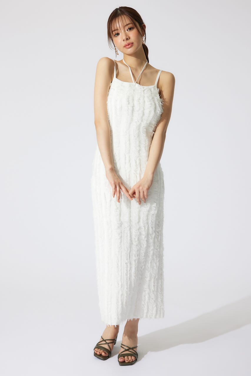 フリンジタイトニットワンピース WHT FREE