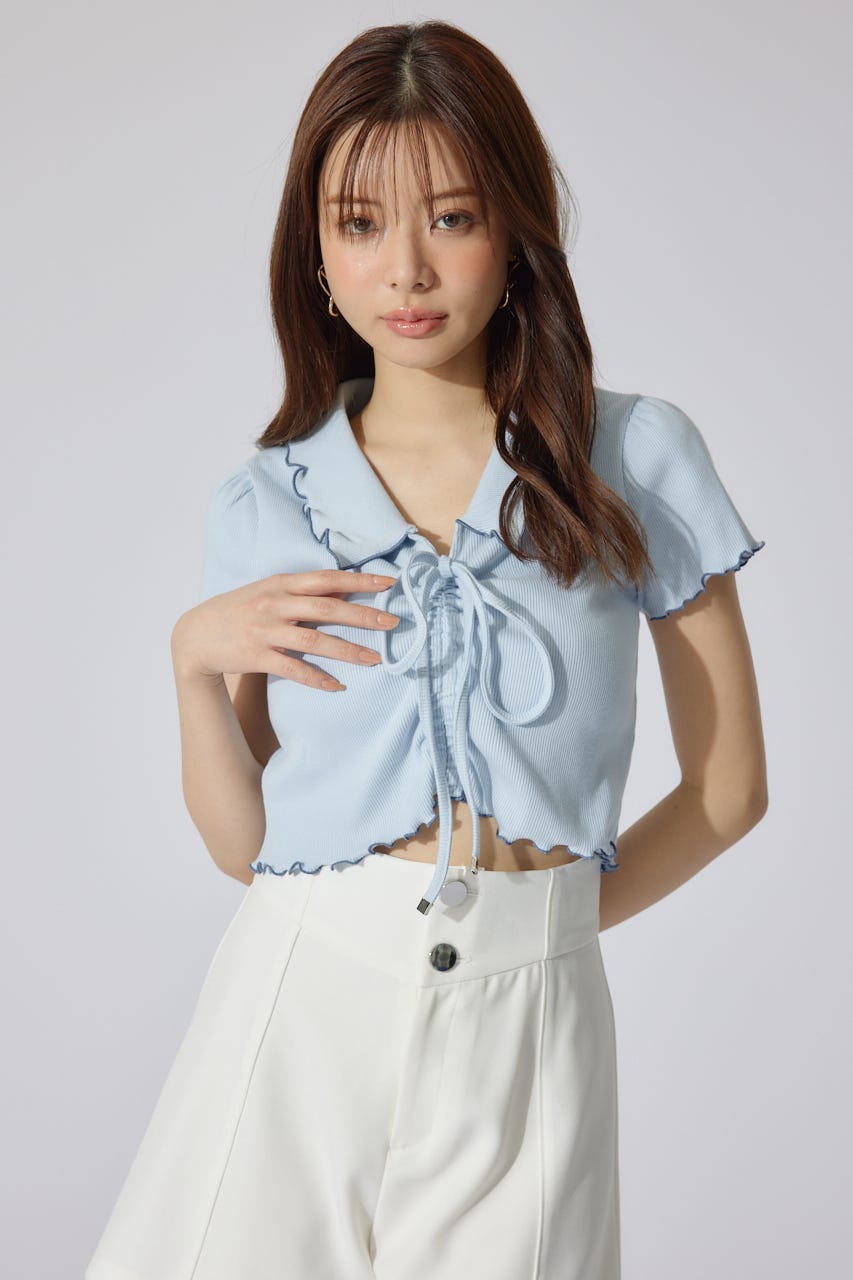 ドロストカットトップス L/BLU FREE