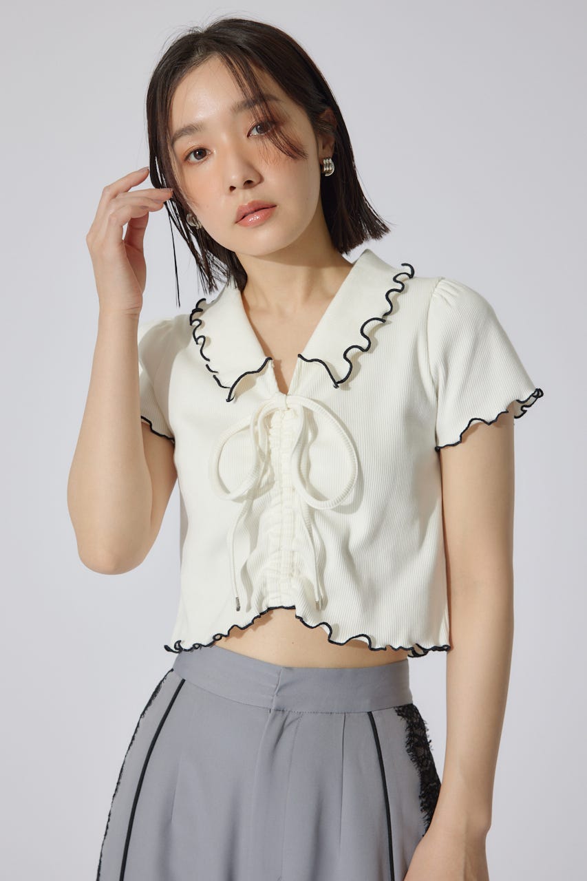 Rene◆半袖トップス/アセテート/RED/フロント下引っ掛け有り rienda | ドロストカットトップス (Tシャツ・カットソー(半袖