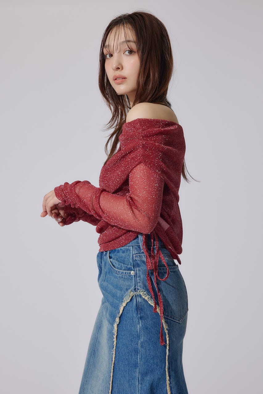 オフショルレディーラメトップス RED FREE
