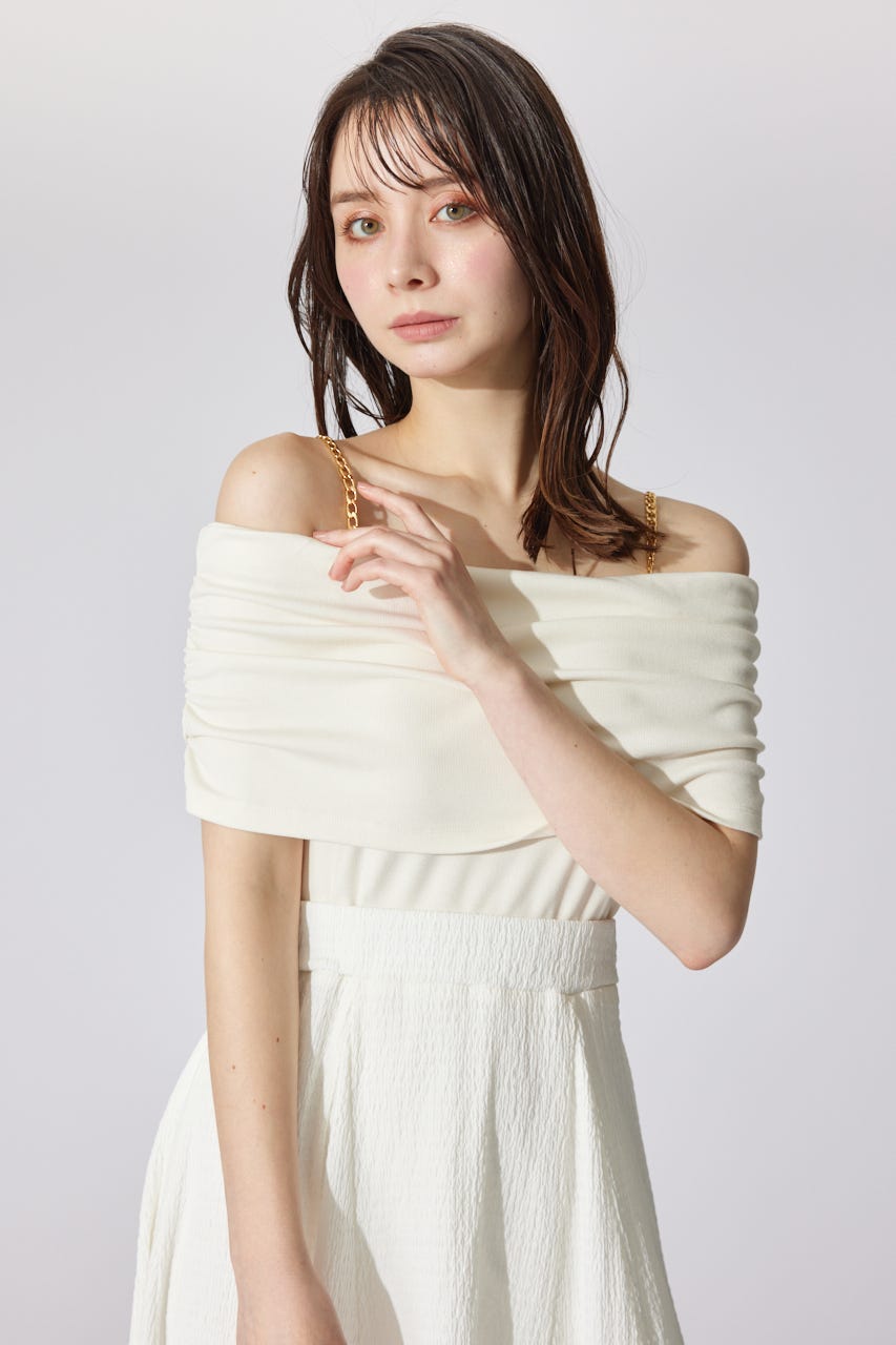 オフショルカットフレアワンピース WHT FREE
