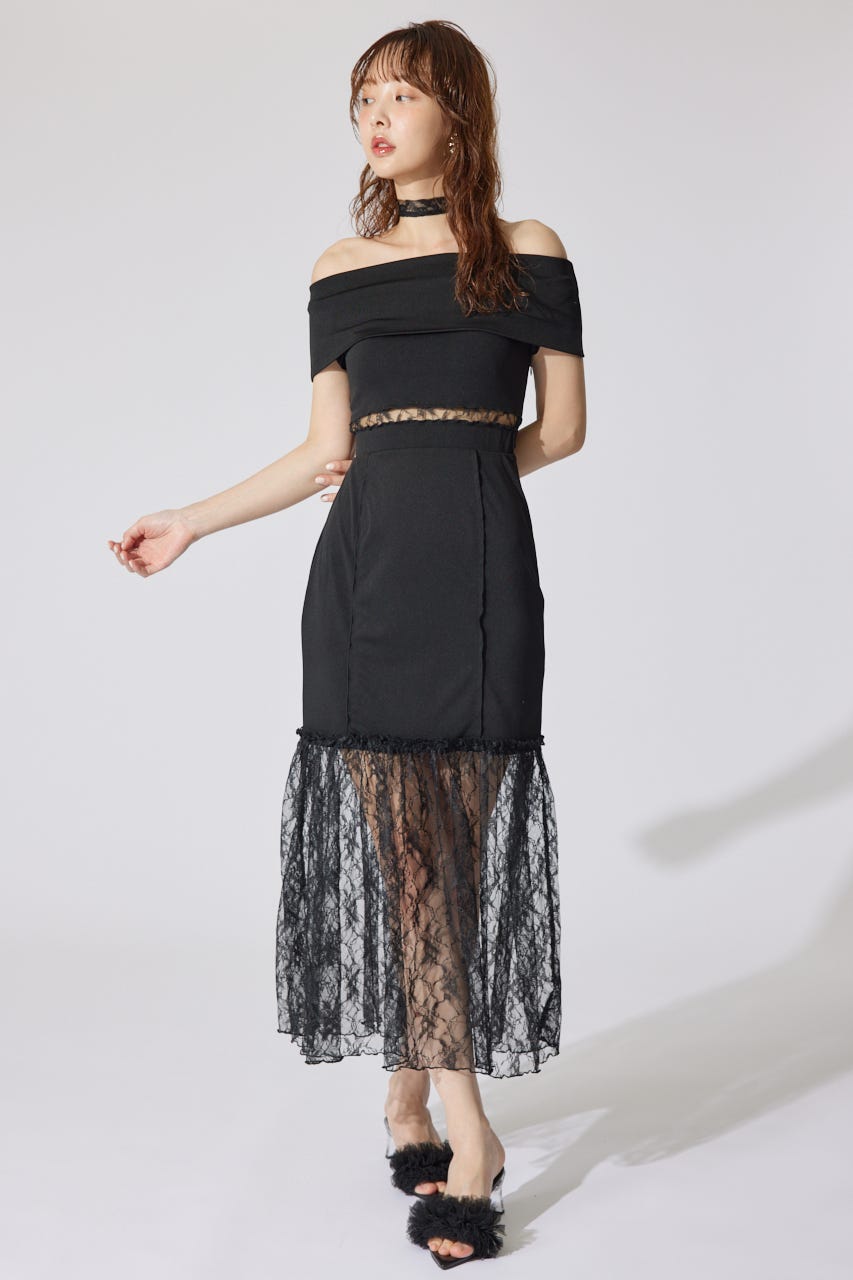レースコンビオフショルカットワンピース BLK M