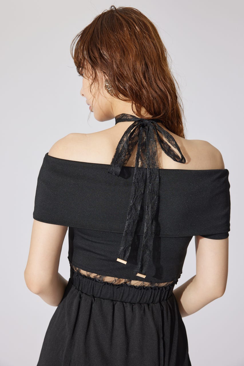 レースコンビオフショルカットワンピース BLK M