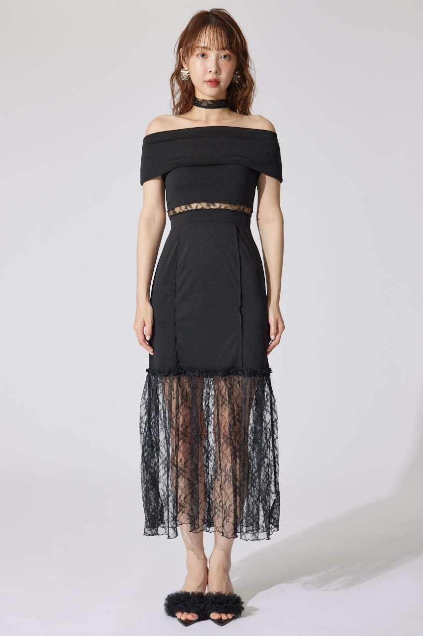 レースコンビオフショルカットワンピース BLK M