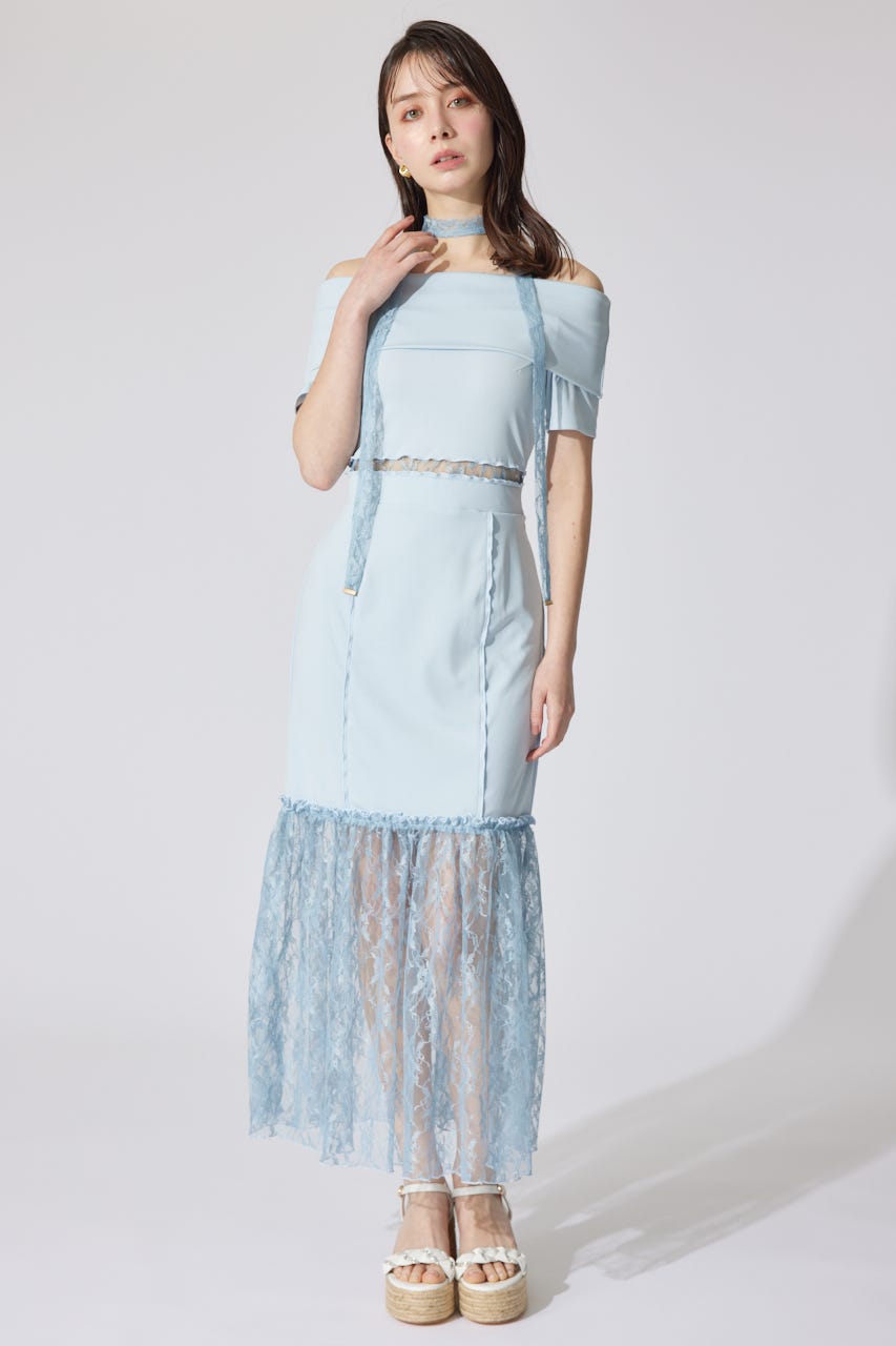 レースコンビオフショルカットワンピース BLU S