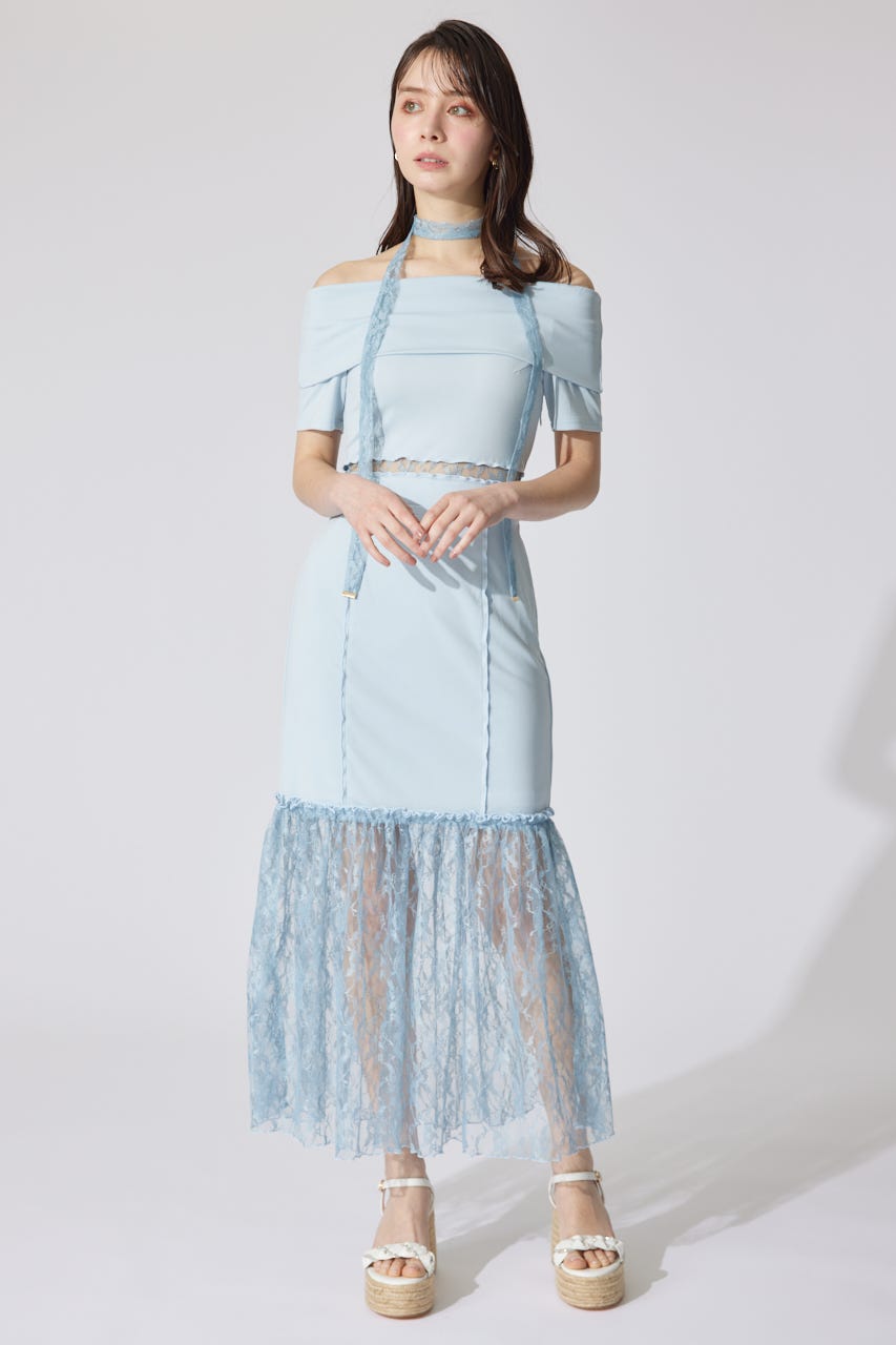 レースコンビオフショルカットワンピース BLU S