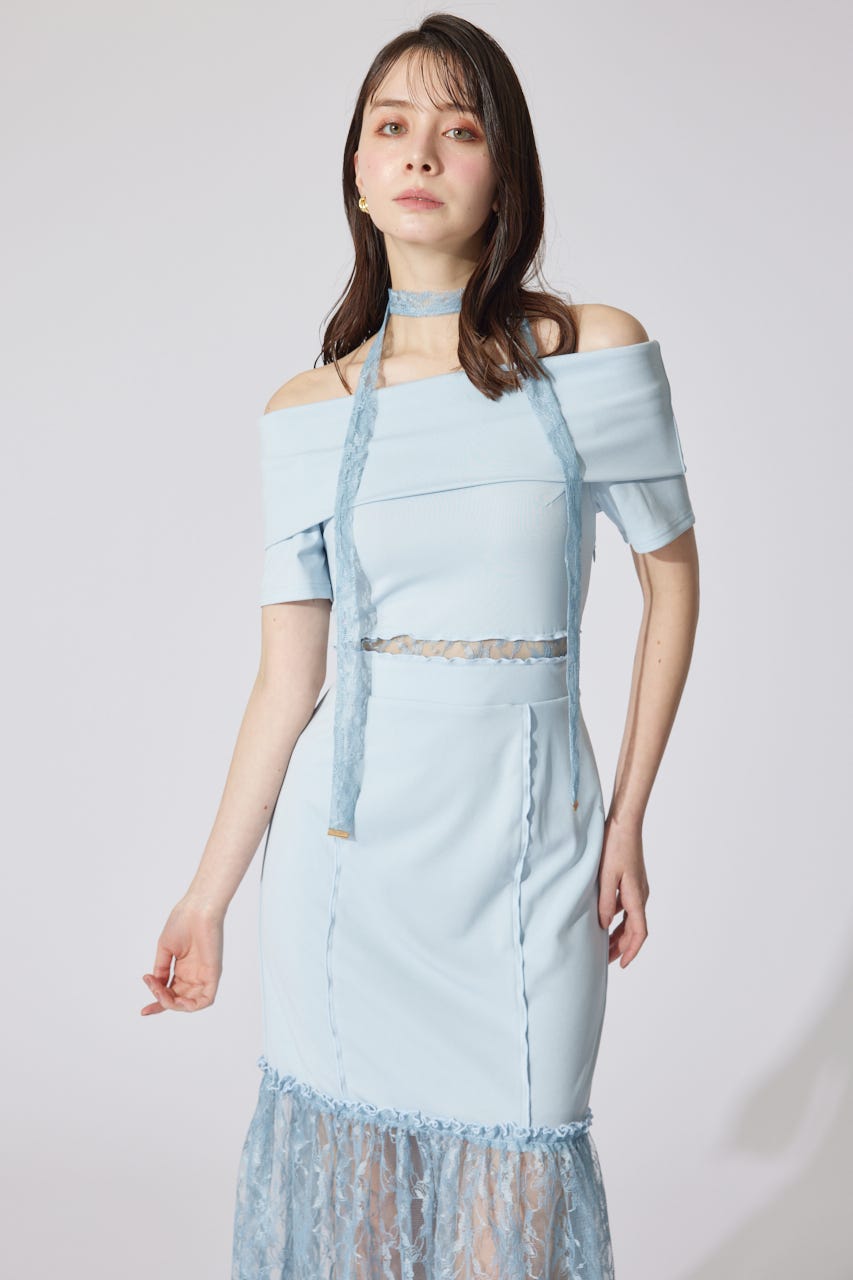 レースコンビオフショルカットワンピース BLU S