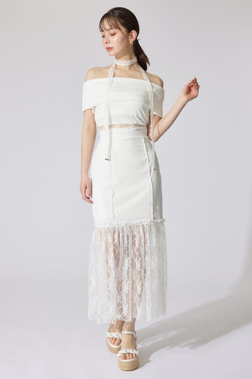 レースコンビオフショルカットワンピース WHT M