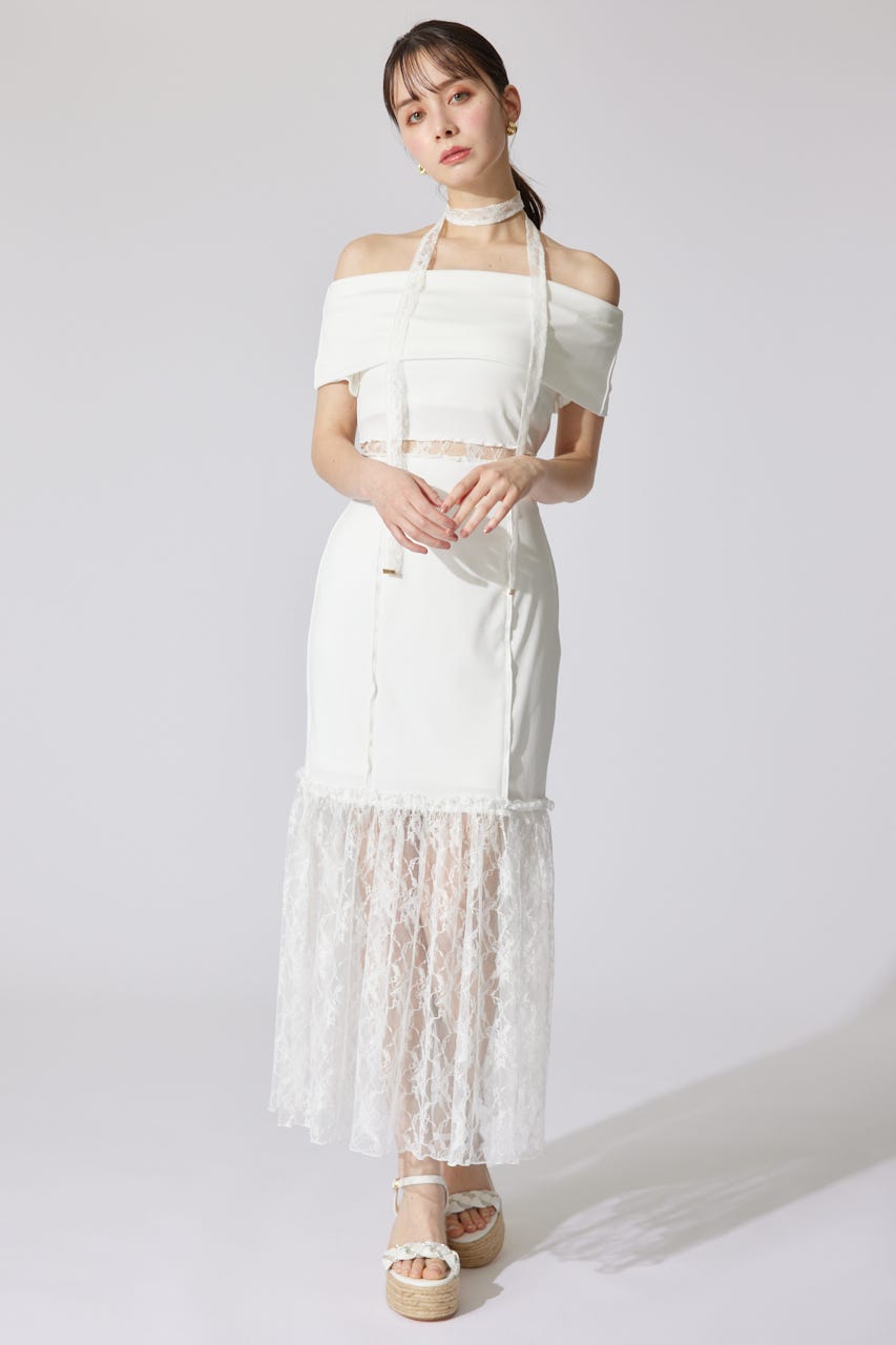 レースコンビオフショルカットワンピース WHT M