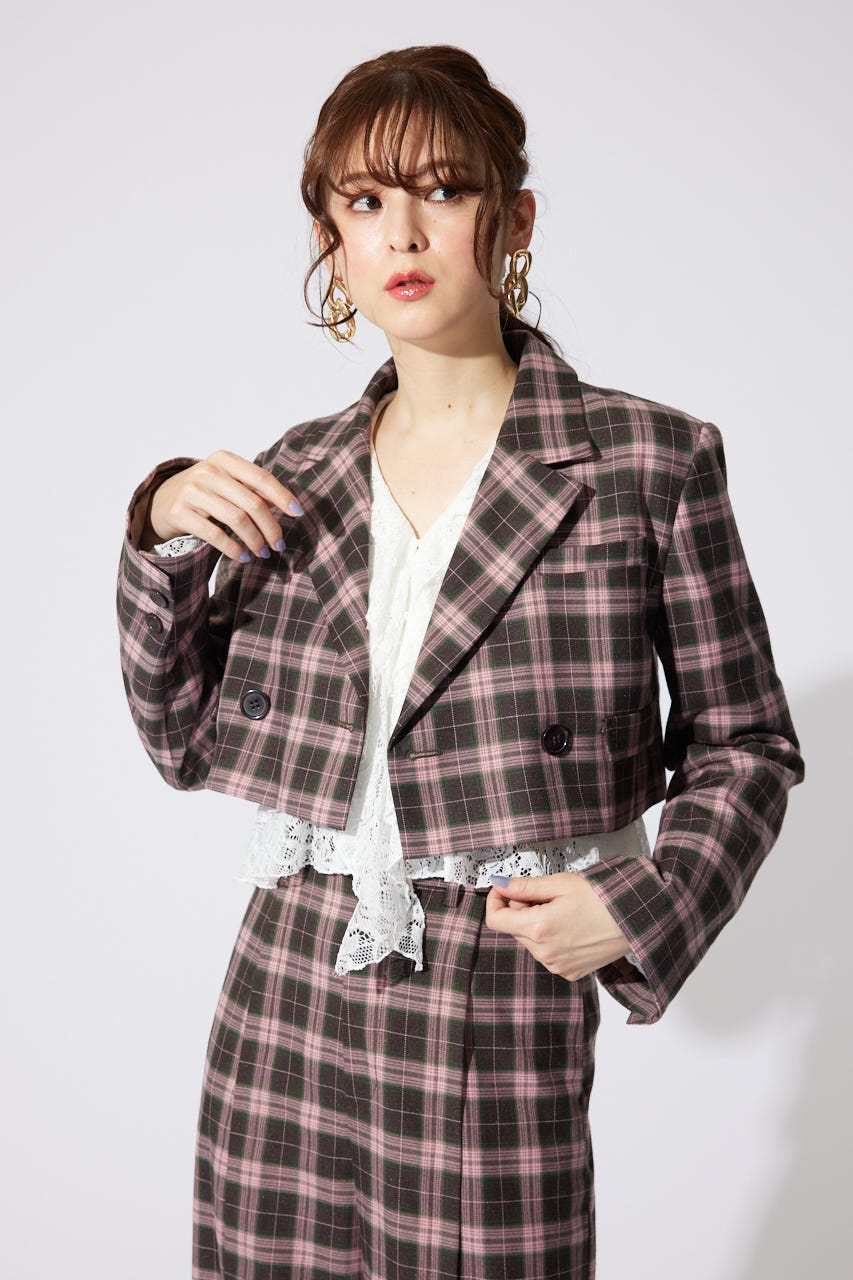 【岡崎紗絵さん着用アイテム】ダブルテーラードショートジャケット PNK S