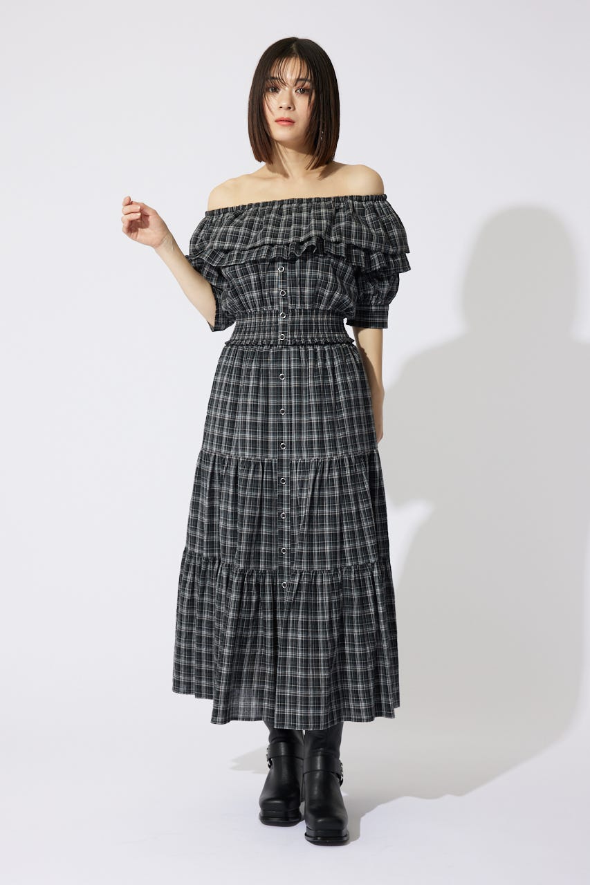 2WAYオフショルダーショートトップス 柄BLK FREE