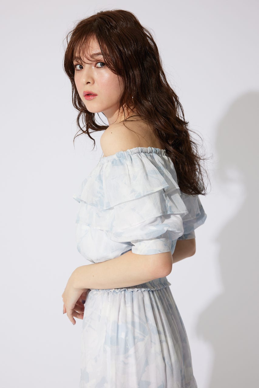 2WAYオフショルダーショートトップス 柄PUR FREE